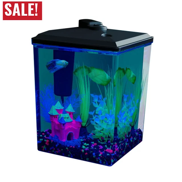 Fish Tanks 2.5 Gallon Corner Aquarium Kit Includes LED Lighting and Filtration