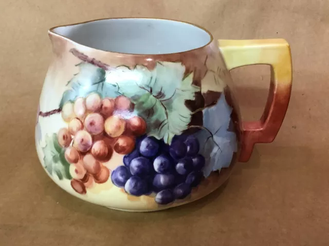 Antique Vienna Austria Porcelain Hand-Painted Grapes Cider Pitcher Signed