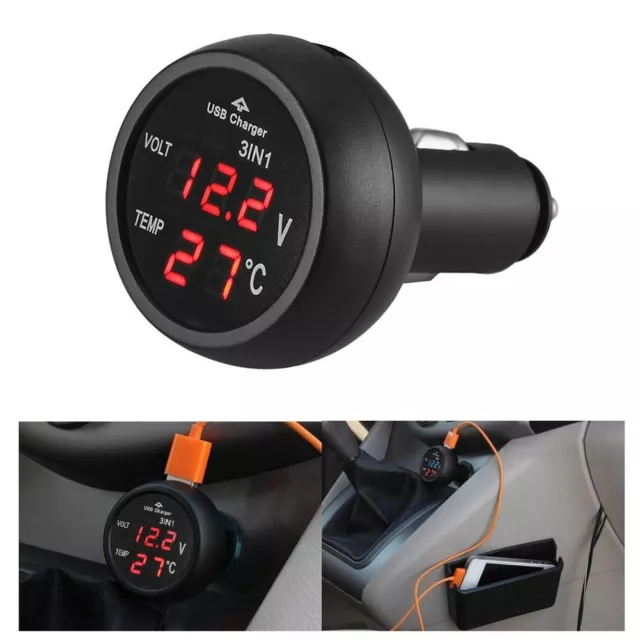 LED Digital Auto Ladegerät Voltmeter Thermometer 12V/24V Temperaturmonitor