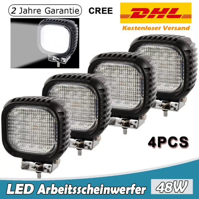 4x48W LED Fernscheinwerfer Arbeitsscheinwerfer 12V 24V PKW LKW SUV Auto Anhänger