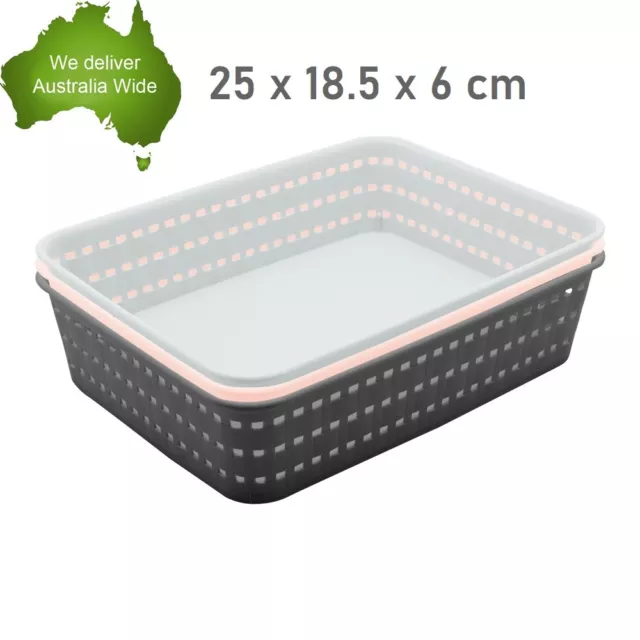 6 Rectangle Multi Purpose Plastic Storage Basket Woven Pattern Organisation Smal