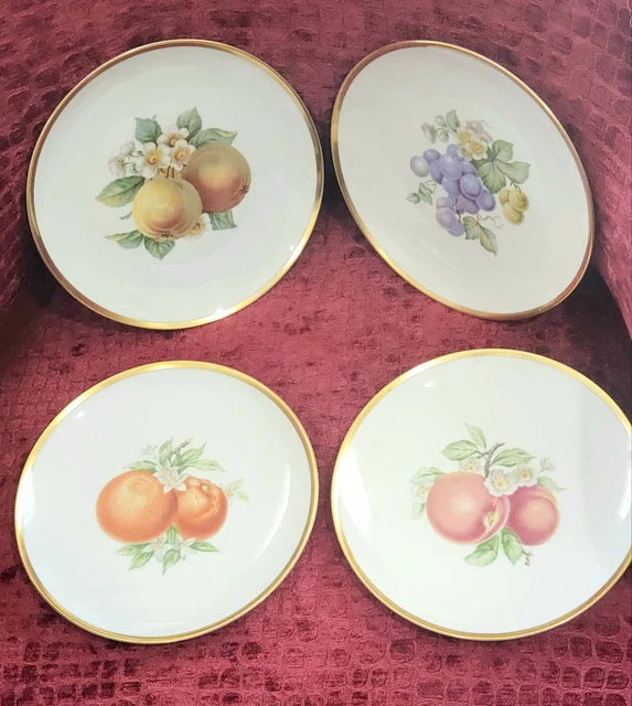 4 HUTSCHENREUTHER SELB 8" Fruit Plates w/ Gold Trim Bavaria Germany
