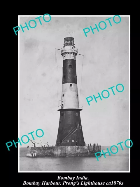 OLD POSTCARD SIZE PHOTO OF BOMBAY INDIA VIEW OF PRONGS LIGHTHOUSE c1870