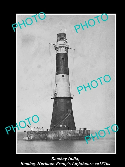 OLD POSTCARD SIZE PHOTO OF BOMBAY INDIA VIEW OF PRONGS LIGHTHOUSE c1870