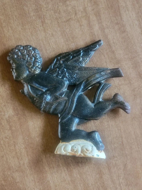 Vintage Antique Cast Iron Cupid Cherub Weathervane Door Dinner Bell Mount