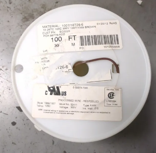 16AWG Stranded WireBrown PVC UL1007/1569 300V 100' NEW