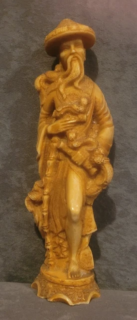 Vintage Oriental Old Chinese Man Resin Figurine Ornament