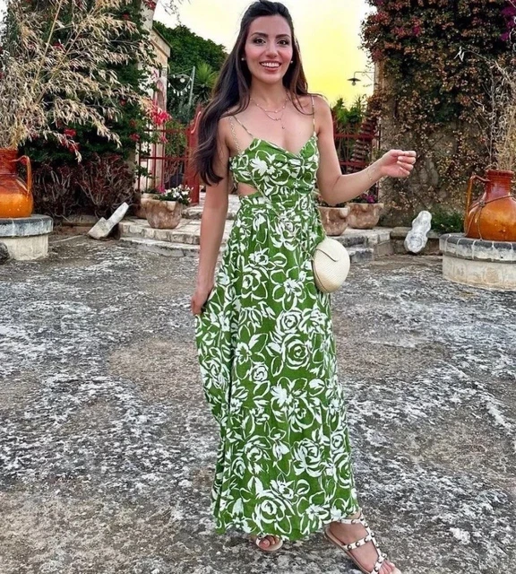 zara printed midi dress green Zara Floral Midi Dress main image 0