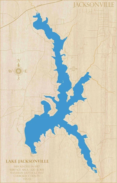 Lake Jacksonville, Texas - Laser Cut Wood Map | Wall Art | Made to Order