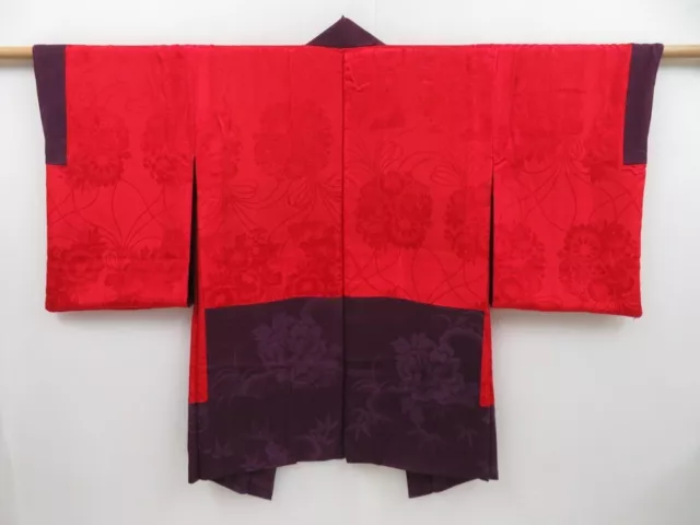 3012T11z430 Vintage Japanese Kimono Silk HAORI Peony Dark purple
