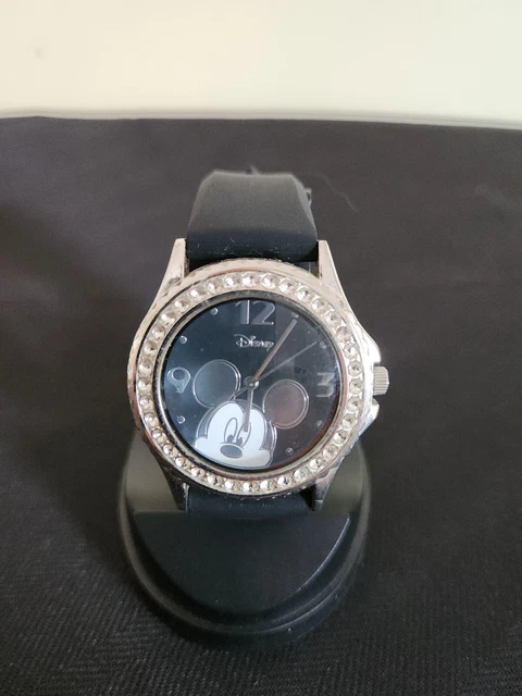 Disney Mickey Mouse  Watch, Accutime class beaded bazel, black face, used