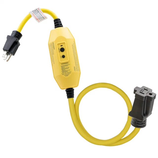 Cable de extensión GFCI de alta resistencia AIDA 2 FT restablecimiento automático calibre 12/3 SJTW con 3 clavijas