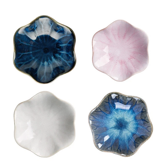 4pz Piatto di Congiunzione Stile Giapponese Piastra Ceramica Loto Forno Porcellana Smaltata