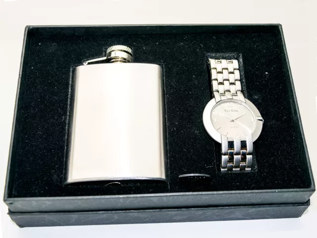 Fred Belay: Men's Gift Set, Stainless Steel Flask With  Analog Quartz Watch