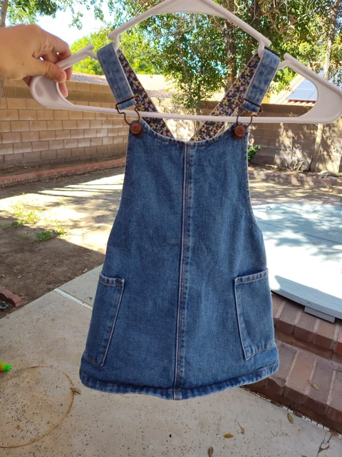 Sara Baby Size 3-4 Years Skirt Overall Blue Flowers With Side Pockets
