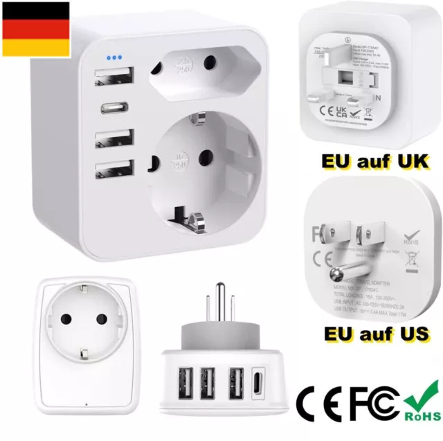 Reiseadapter DE auf USA UK GB England 3pin Steckdose Reisestecker Adapter Strom