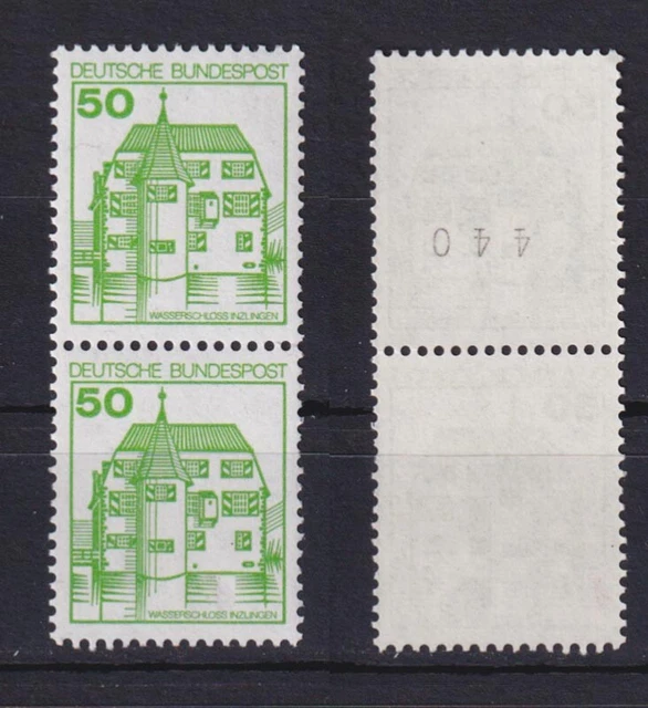 Bund 1038 RM senkrechtes Paar gerade Nummer B+S 50 Pf ** neue Fluoreszenz