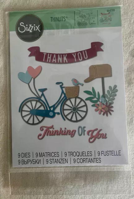 Sizzix Thinlits 664788 Thank You Thinking Of You 9 Dies Flowers Bicycle