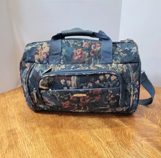 Pierre Cardin Flower Print Duffle Overnight Travel Bag Shoulder Strap Vintage