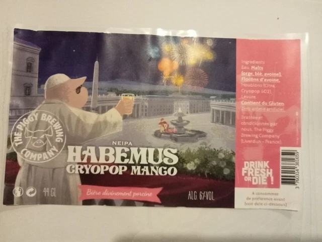 Etiquette de Bière : HABEMUS Cryopop Mango - The Piggy Brewing Company - France