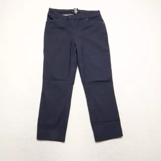 Hilary Radley Women's Size M Blue Pull On Cropped Leg Dark Wash Stretch Trousers