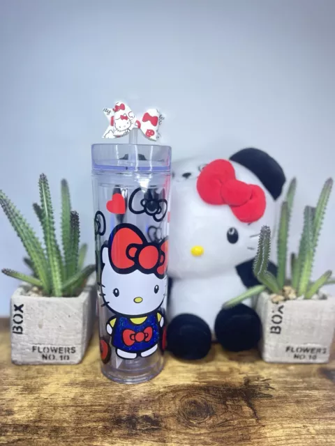 Hello Kitty Skinny tumbler with straw and lid, 16 Oz. Water Bottle Leather Bow