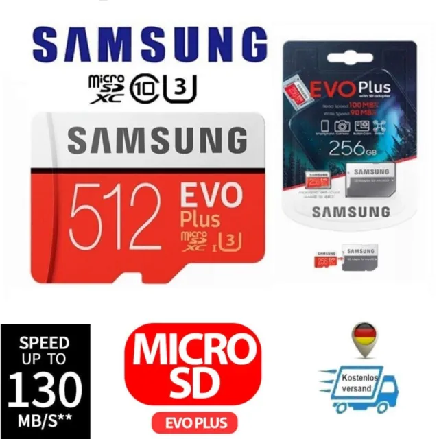 Carte Mémoire 512 Go Micro SD SDXC SAMSUNG EVO PLUS C10 U3 100MB/s FR