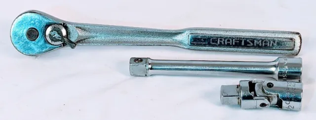 Vtg Craftsman -V-44975 1/2" Ratchet Wrench W/ 6" Extension & V4425 Swivel Socket
