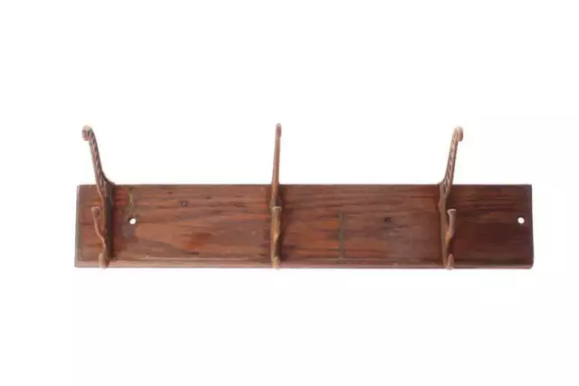 Vintage Antique Oak Wall Mounted Hat & Coat Rack 3 Hooks