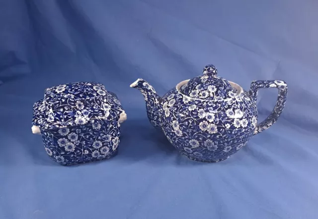 Crownford Calico Blue Chintz Teapot & Tea Box with Lid Staffordshire England