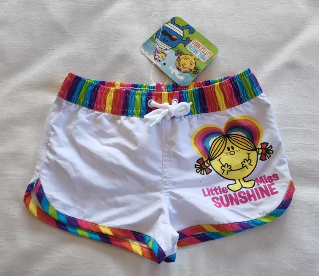 Little Miss Sunshine Girls White Pink Printed Swimming Board Shorts Size 2 New