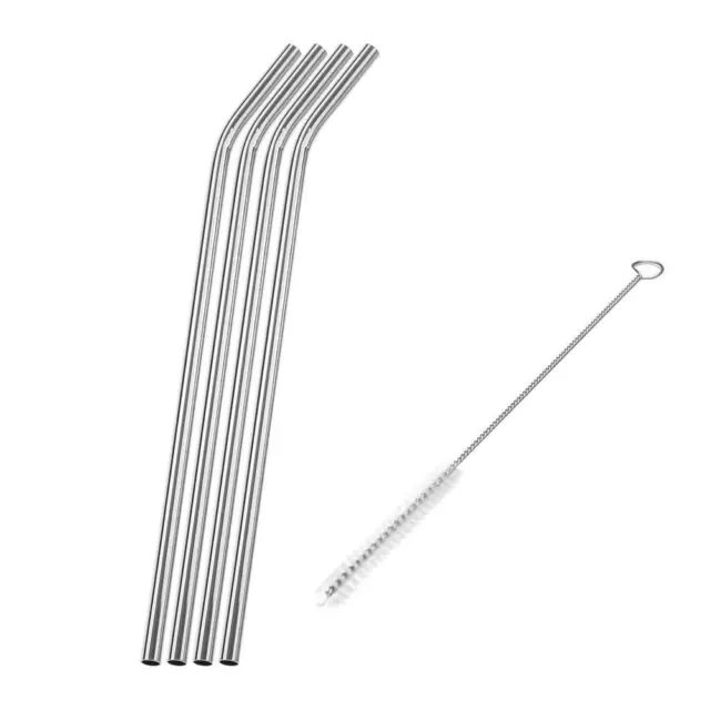 FE# 4pcs Reusable Stainless Steel Drinking Straws with 1 Cleaner Brush Kits