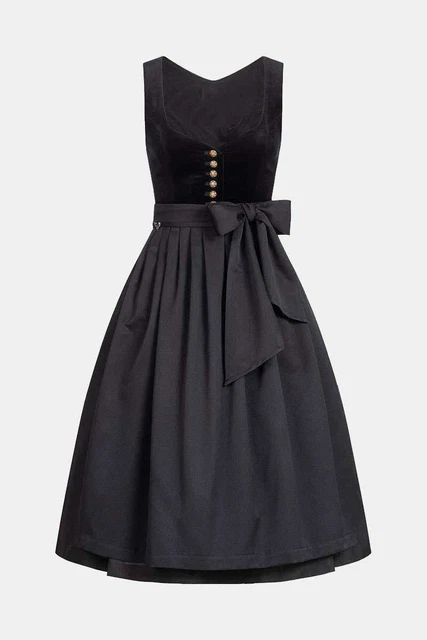 Bavarian women Midi dirndl dress in Black color Traditional Vintage dirndl dress