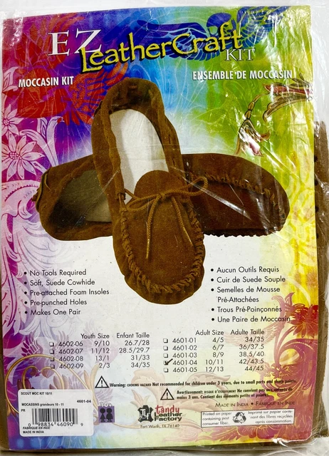 NUEVO 1990 Kit de Mocasín Scout de Cuero Tandy 4601-04 Adulto Talla 10/11 Marrón 13440