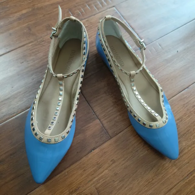 Dumond Ballerinas with light blue studs with ankle tie size 8