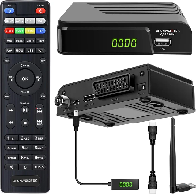 SHUNWEIQTEK Q265 Plus Decoder DVB-T2 H.265 – Uscita HDMI, AV E SCART, USB PVR, WiFi MT7601, Lettore Multimediale, DLNA MeeCast - 2