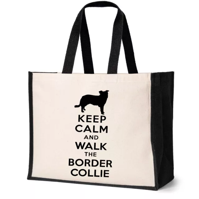 Keep Calm & Walk Border Collie Tote Bag Dog Lovers Ladies Canvas Shopper