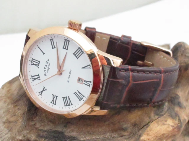 Rotierende Automatik Herren 40 mm klassisch weißes Zifferblatt Leder Kleid Uhr GS00156/06