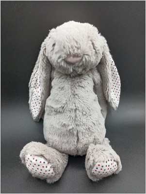 Doudou DOUDOU PELUCHE DAMART LAPIN GRIS NEZ ROSE POIS ROUGE NOIR 43CM NEUF 