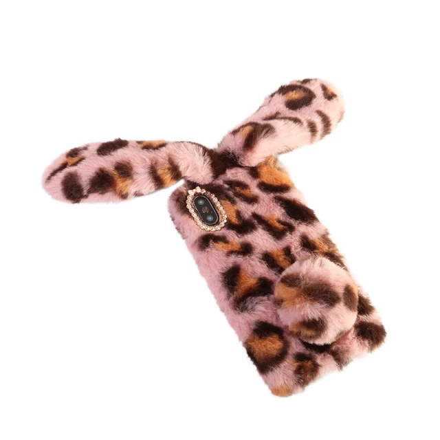 Peluche Lapin Cas De Téléphone De Mode Strass Hiver Garder Chaud 5
