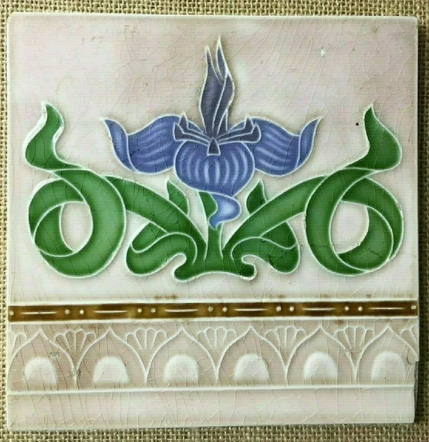 ANTIQUE VINTAGE ART Japan NOUVEAU MAJOLICA TILE C1900 Rare collectible-6 pcs 6