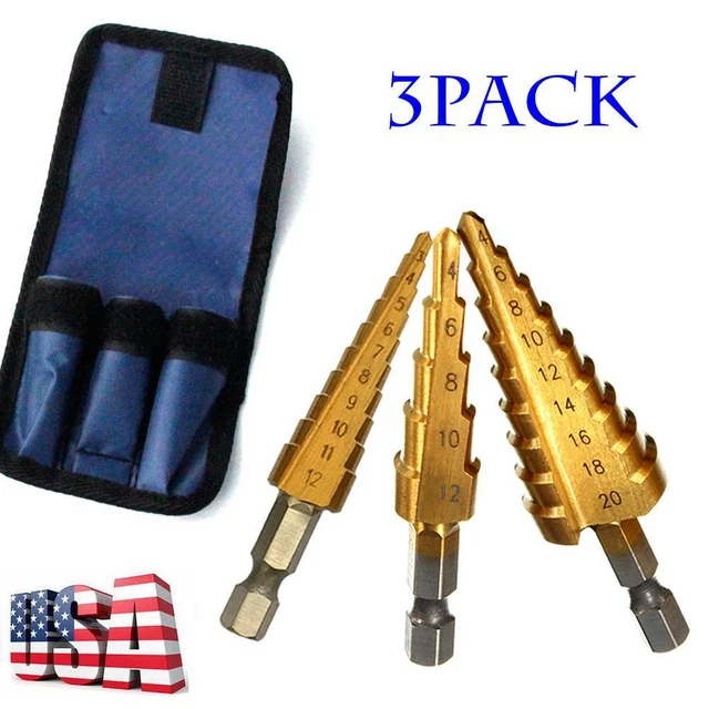 3X HSS Step Cone Drill Titanium Steel Metal Hole Cutter Bit Set 4-20mm + Pouch