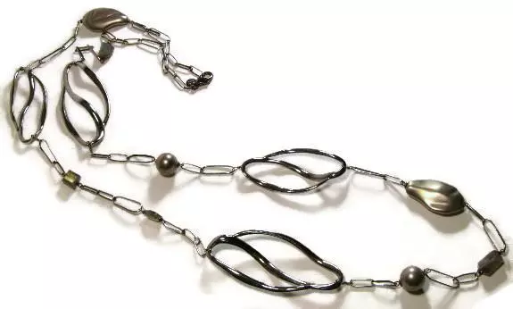 Alexis Bittar 42" Station Necklace with Gray Tahitian Pearls & Rock Crystals