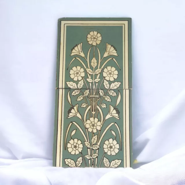 Antique Mintons Tiles Transfer Printed Floral Duck Egg Blue Aesthetic Movement