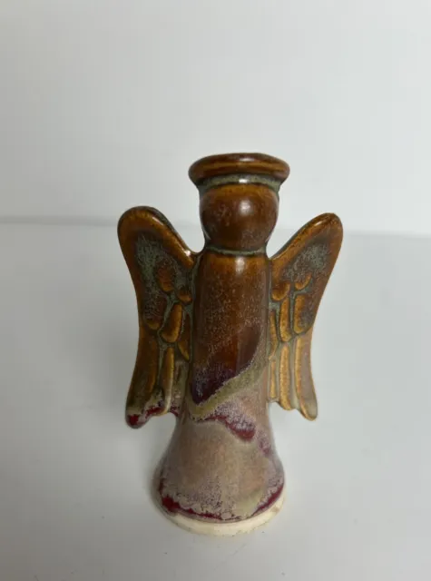 Handmade Pottery Ceramic Angel Figurine Dripped Glaze Brown