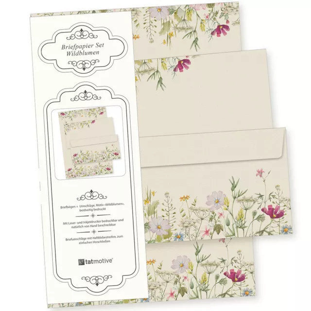 Wildblumen Briefpapier mit Umschläge 10 Sets Vintage beidseitig
