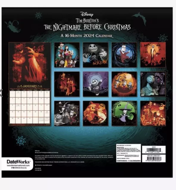 THE NIGHTMARE BEFORE Christmas 2024 Calendar 25.00 PicClick