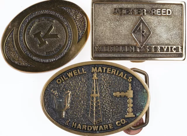 3 1970's Oilfield/communication Brass belt buckles Oilwell Materials and hardwar