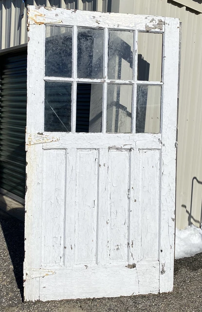 C.1910 BARN DOOR w/ Glass & 3 Hinges ~ 89 3/4"H x 48" Heavy Duty, 1 1/2" Thick