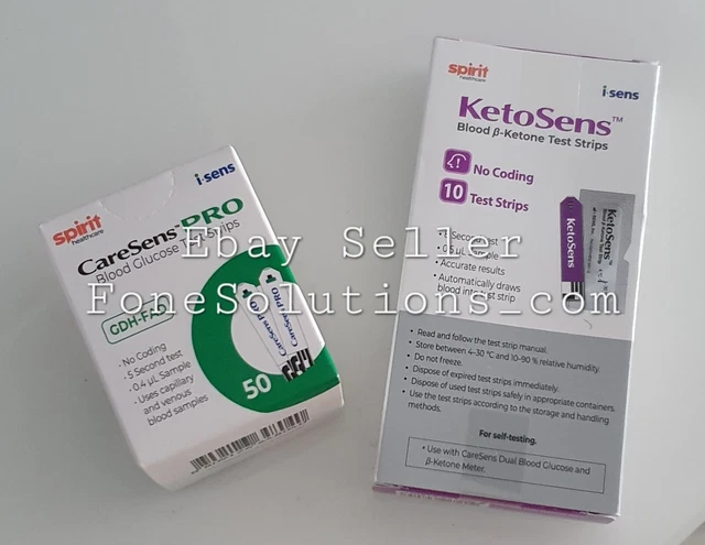 Strisce reattive glucosio e chetoni nel sangue GDH-FAD isens KETOSENS scatola CareSens Dual Pro